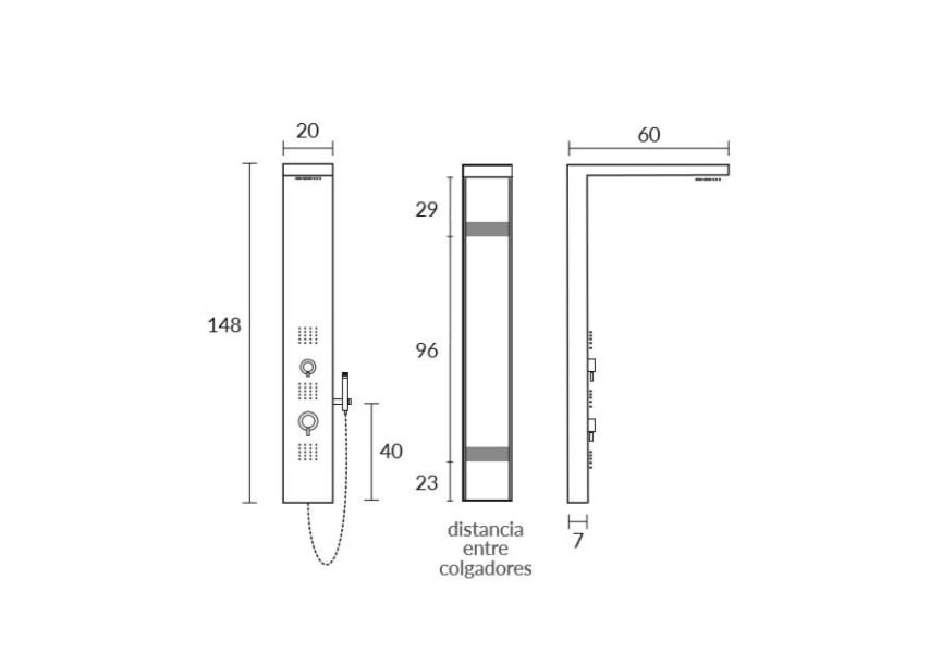 Colonne de douche hydromassante Mizu Sagobar croquis 1