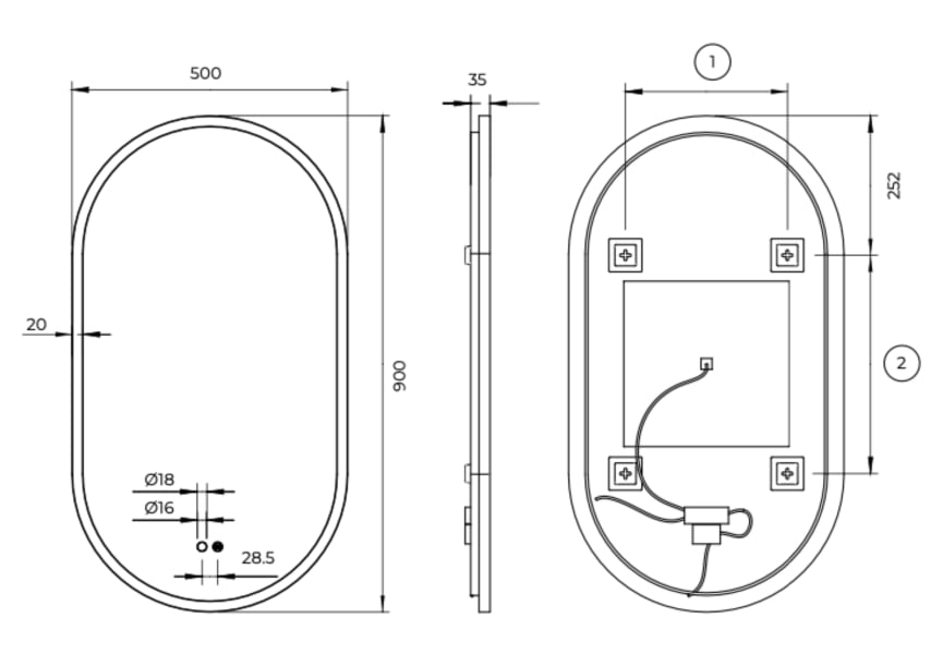 Miroir de salle de bains avec éclairage LED Tokyo de Ledimex croquis 9