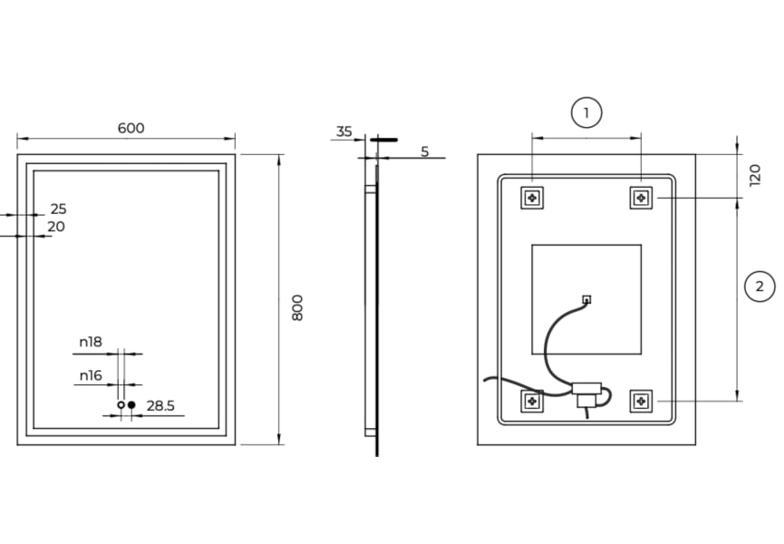Miroir de salle de bains LED Holanda Ledimex croquis 11