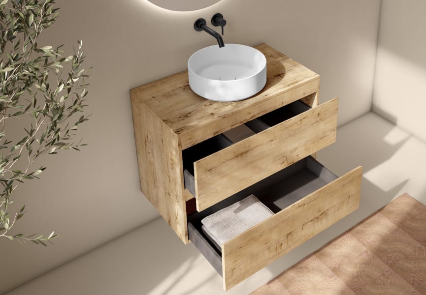 Meuble de salle de bains avec plan de toilette en bois Roma Bruntec détail 14