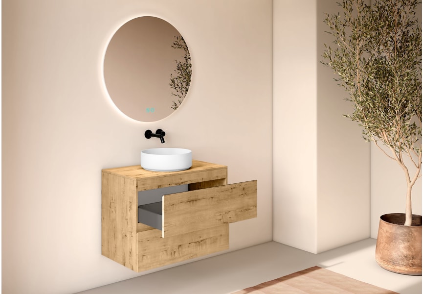 Meuble de salle de bains avec plan de toilette en bois Roma Bruntec détail 12