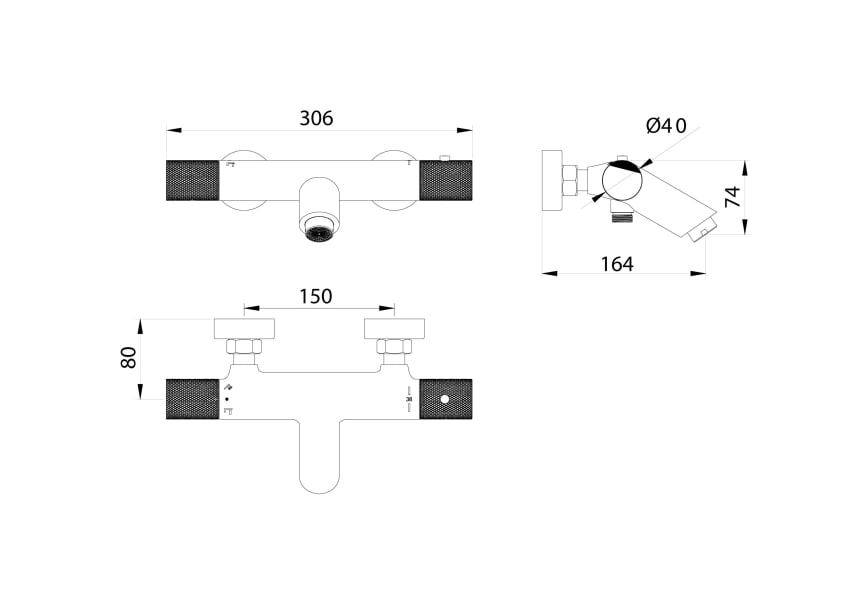 Robinet de baignoire et de douche encastré Line Imex croquis 16