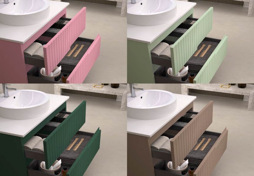 Meuble de salle de bains avec plan de toilette en pierre compacte blanc Ebi Bruntec couleurs détail 10