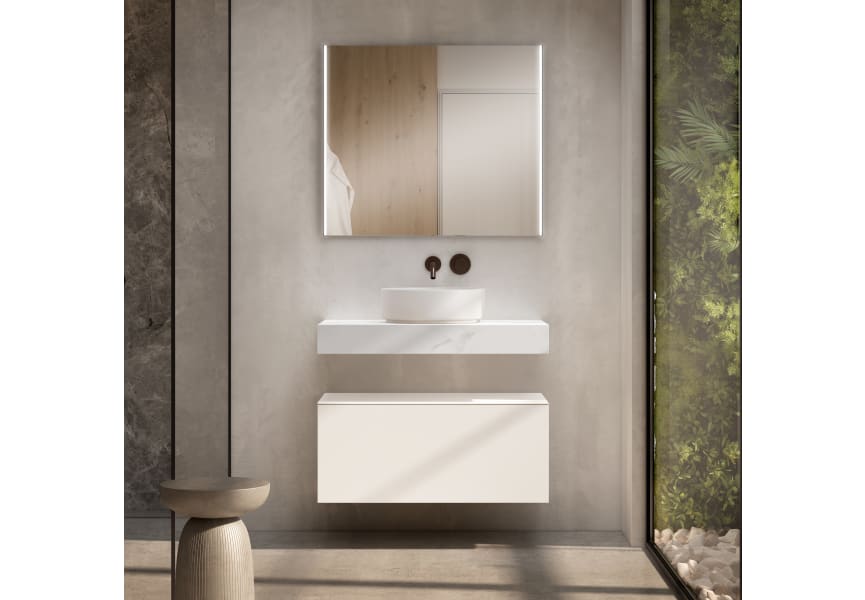 Meuble de salle de bains avec plan de toilette en bois de 10 cm de hauteur couleur marbre Cala avec caisson Nomad Visobath principal 3