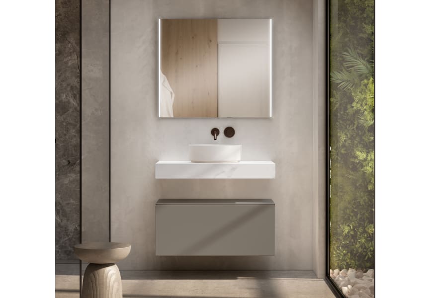 Meuble de salle de bains avec plan de toilette en bois de 10 cm de hauteur couleur marbre Cala avec caisson Nomad Visobath principal 4