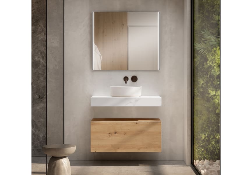 Ensemble de meubles de salle de bain avec plan de travail en bois de 10 cm de hauteur couleur marbre Cala avec tiroirs Nomad Visobath principal 0