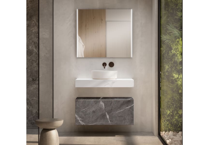 Ensemble de meubles de salle de bain avec plan de travail en bois de 10 cm de hauteur couleur marbre Cala avec tiroirs Nomad Visobath principal 2