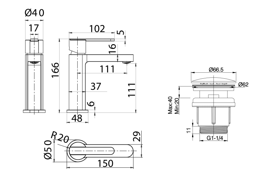 Pack Roma Imex robinet de lavabo + bonde click-clack croquis 9