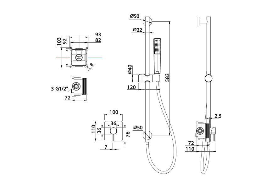 Robinet de douche encastré Toscana Imex croquis 10