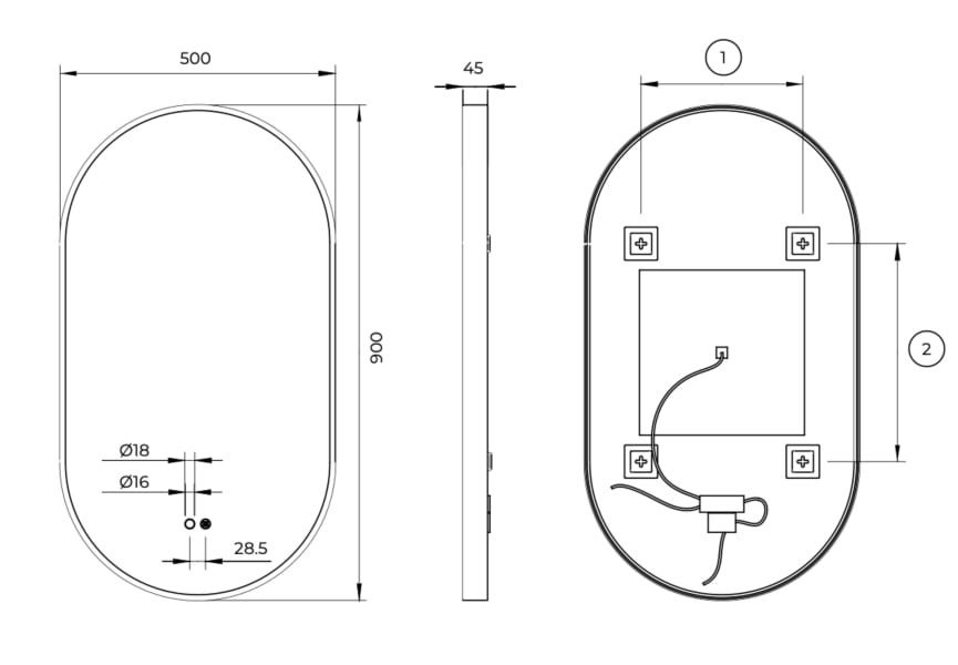 Miroir de salle de bain avec éclairage LED Rio Ledimex croquis 7