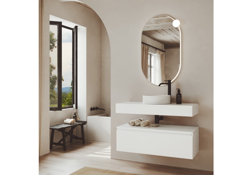 Ensemble de meubles de salle de bains MDF laqués avec plan de toilette en bois Vilma Bruntec principal 1