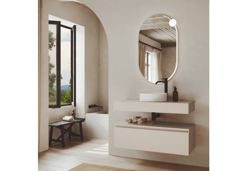 Ensemble de meubles de salle de bains MDF laqués avec plan de toilette en bois Vilma Bruntec principal 2
