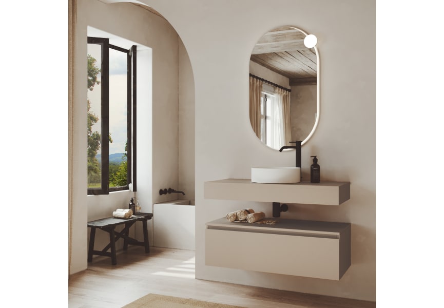 Ensemble de meubles de salle de bains MDF laqués avec plan de toilette en bois Vilma Bruntec principal 0
