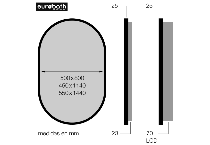 Miroir de salle de bains avec éclairage LED Corcega Eurobath croquis 14