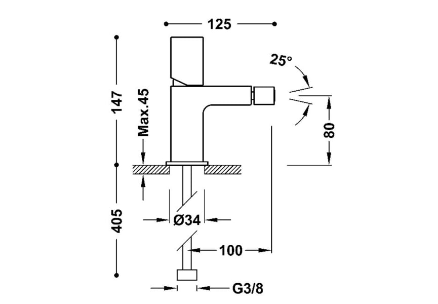 mitigeur de bidet Loft Tres croquis 1
