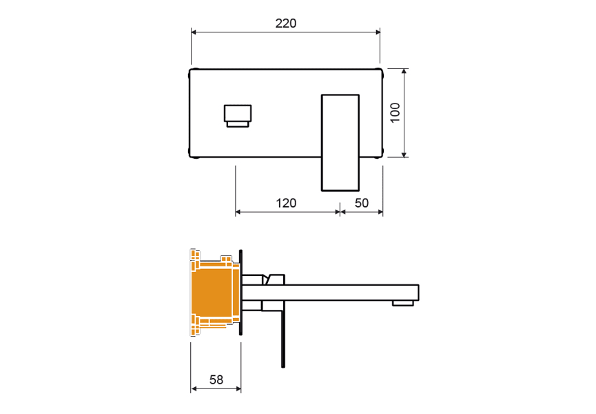 Gomera Lluvibath mitigeur encastré de lavabo croquis 2