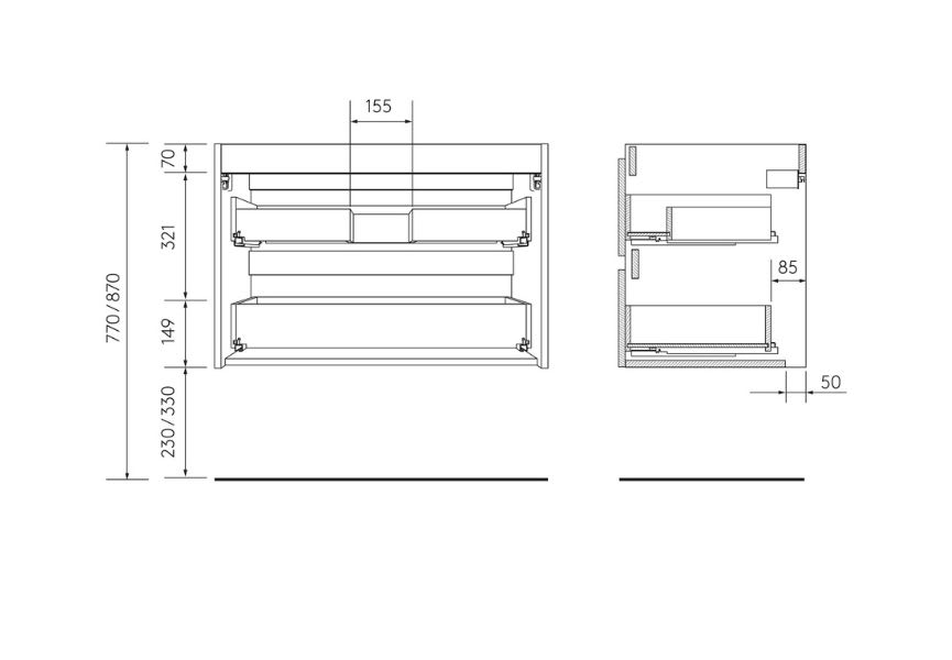 Meuble de salle de bain avec vasque à poser Bequia Salgar croquis 11
