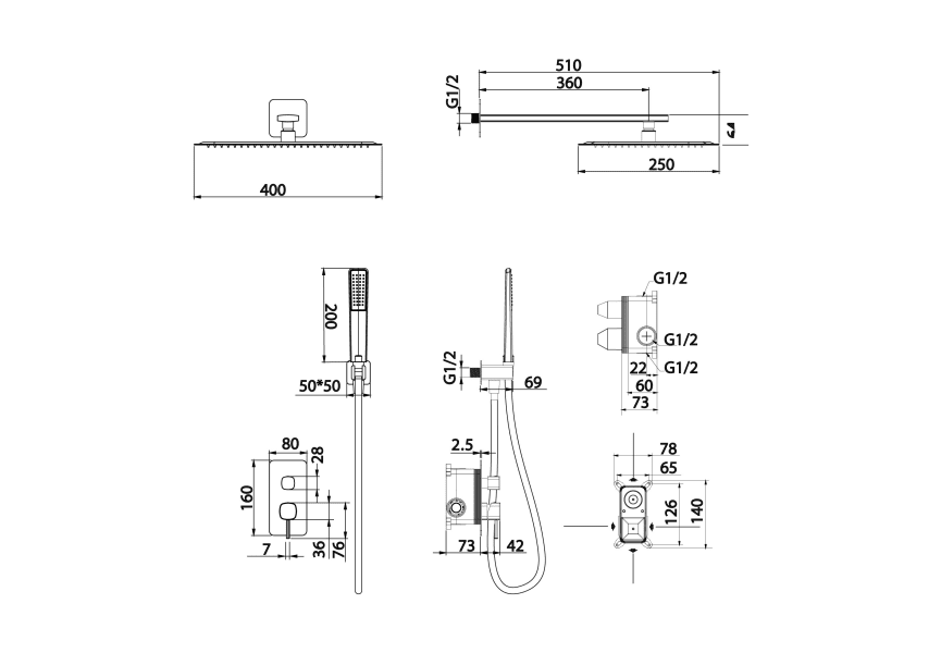 Ensemble de douche à encastrer Imex Toscana croquis 10