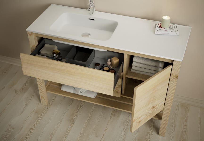 Ensemble de meubles de salle de bains en bois massif Laponia Bruntec détail 4