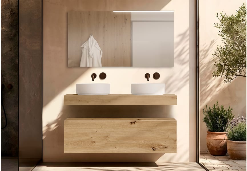 Meuble de salle de bains avec plan de toilette en bois de 10 cm de hauteur, monocolore Nomad Visobath principal 0