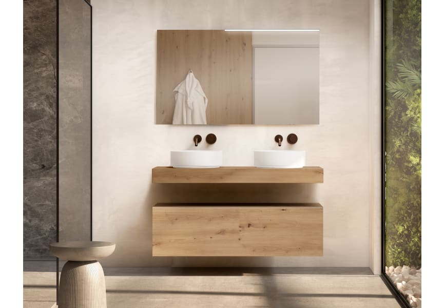 Meuble de salle de bains avec plan de toilette en bois de 10 cm de hauteur, monocolore Nomad Visobath principal 0
