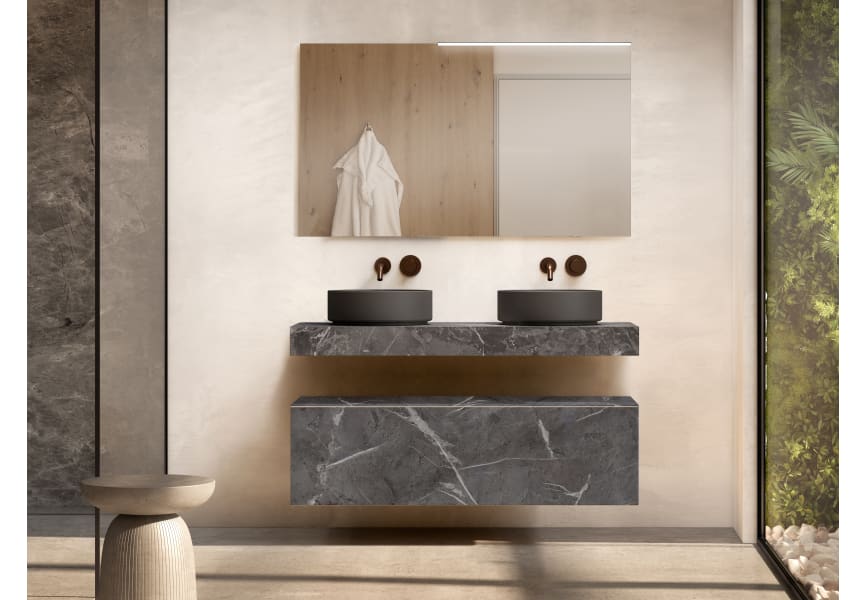 Meuble de salle de bains avec plan de toilette en bois de 10 cm de hauteur, monocolore Nomad Visobath principal 2