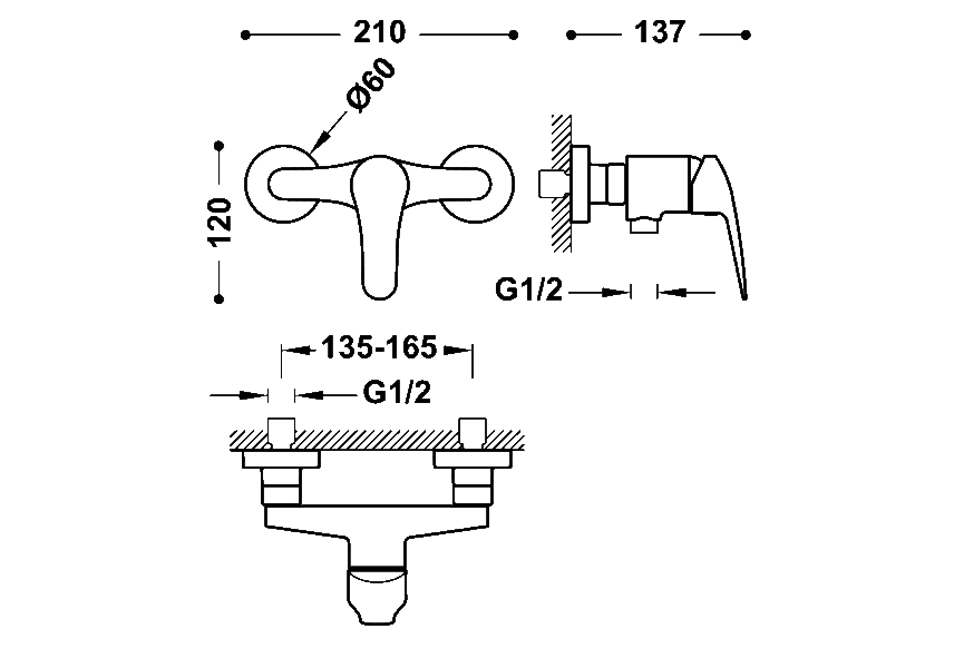 Robinet de douche Base Plus Tres croquis 1