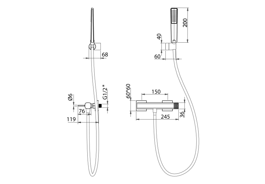 Robinet de douche Firenze Imex croquis 10