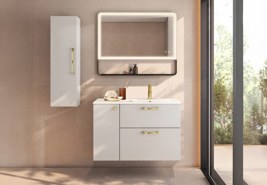 Ensemble de meubles de salle de bains avec ou sans banc avec lavabo Flat Verso Visobath principal 2