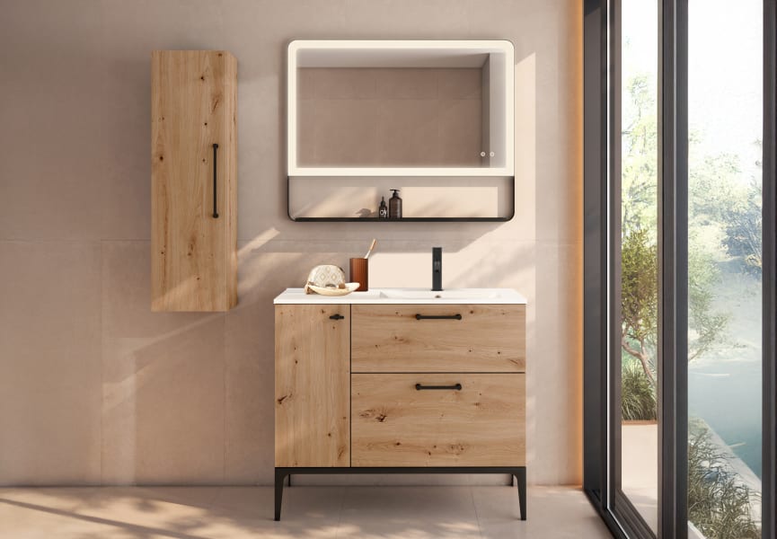 Ensemble de meubles de salle de bains avec ou sans banc avec lavabo Flat Verso Visobath principal 1