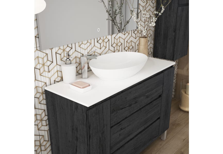 Meuble de salle de bains avec plan de toilette en bois Kloe Campoaras détail 1