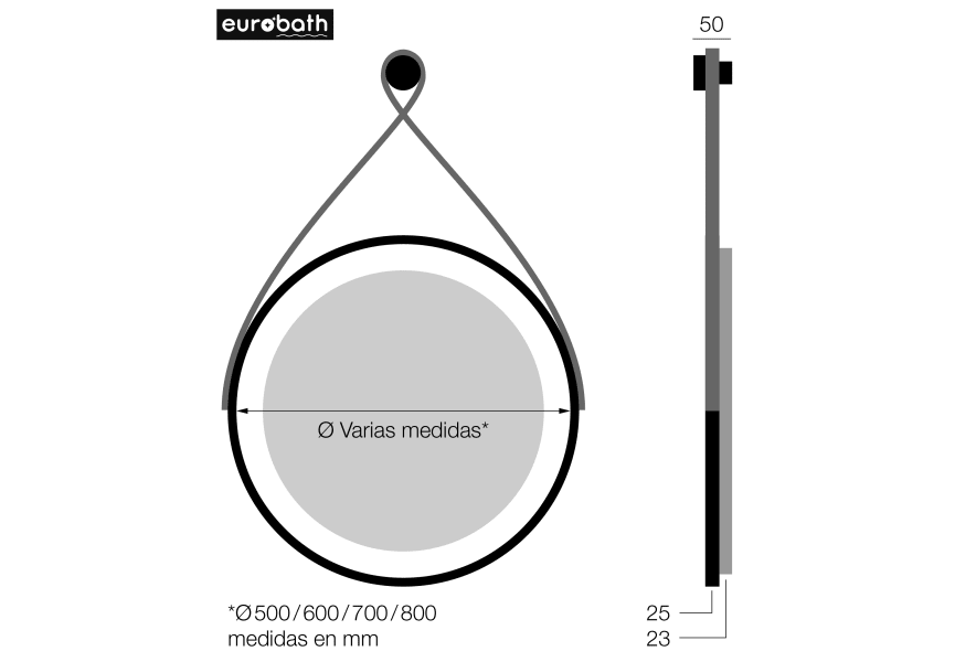 Phuket Eurobath Miroir de salle de bain LED avec éclairage croquis 2