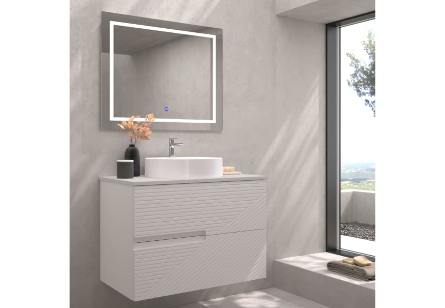 Meuble de salle de bains avec plan de toilette en pierre compactée de couleur Limo de Bruntec principal 6
