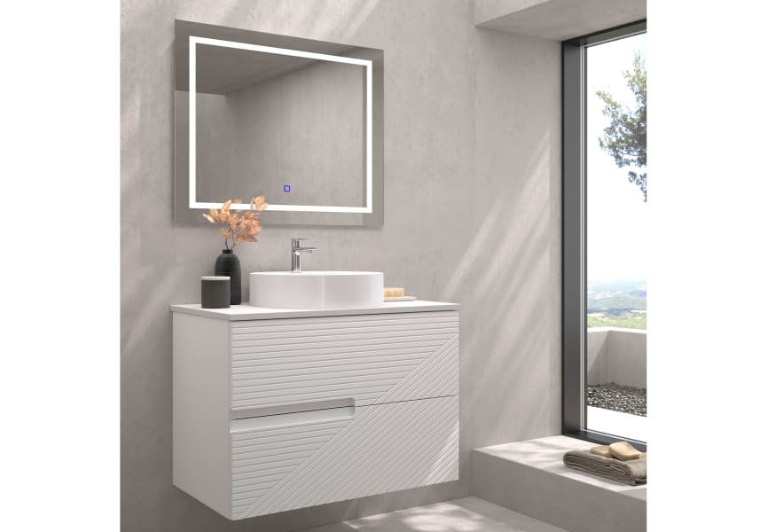 Meuble de salle de bains avec plan de toilette en pierre compactée de couleur Limo de Bruntec principal 5