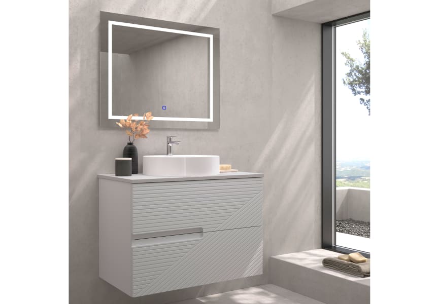 Meuble de salle de bains avec plan de toilette en pierre compactée de couleur Limo de Bruntec principal 7