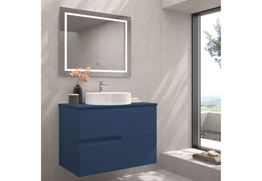 Meuble de salle de bains avec plan de toilette en pierre compactée de couleur Limo de Bruntec principal 2