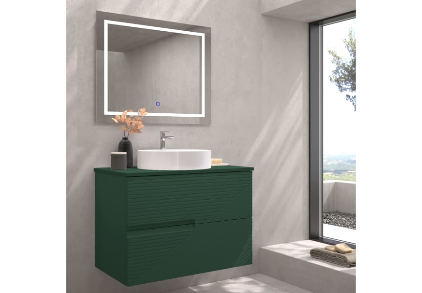 Meuble de salle de bains avec plan de toilette en pierre compactée de couleur Limo de Bruntec principal 1