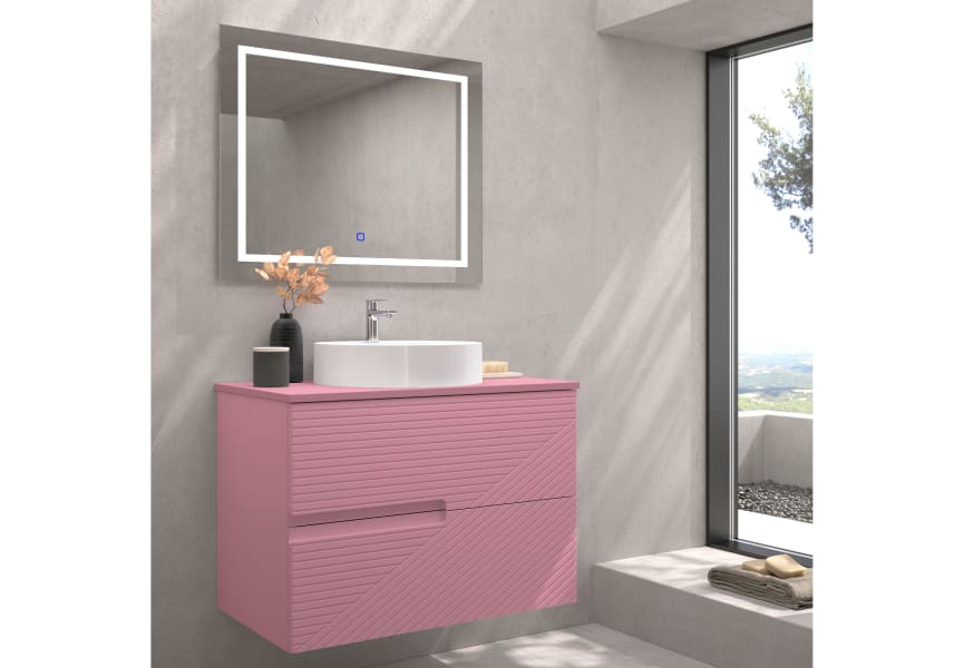 Meuble de salle de bains avec plan de toilette en pierre compactée de couleur Limo de Bruntec principal 0