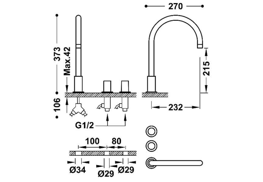 Robinet de lavabo Project Tres croquis 4