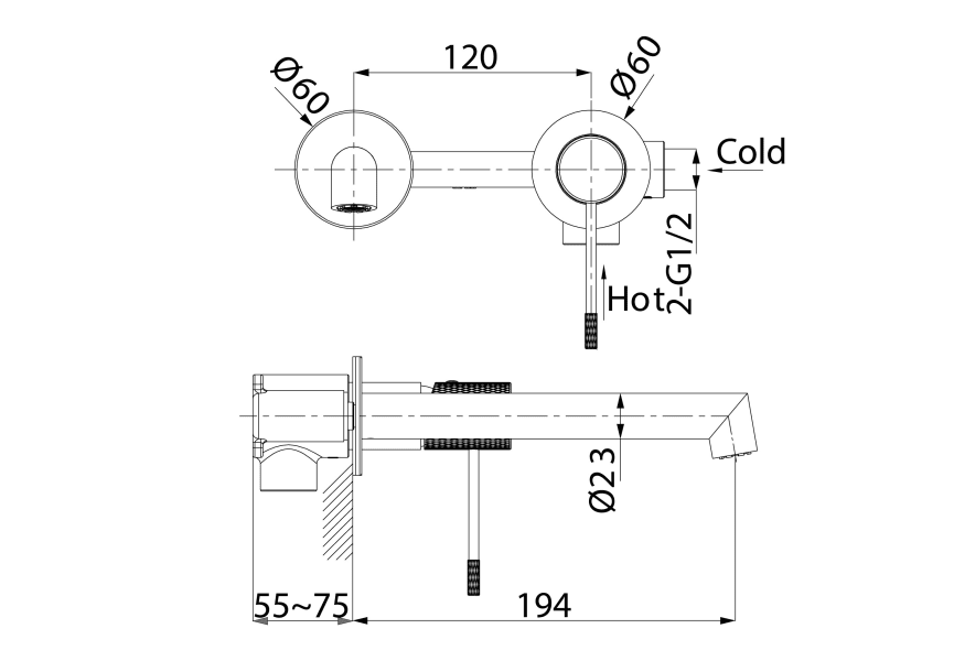 Mitigeur de lavabo encastré Line Imex croquis 12