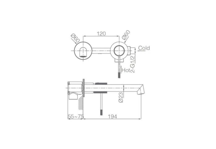 Line Imex mitigeur de lavabo encastré croquis 10