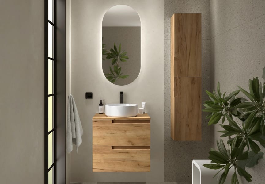 Meuble de salle de bains avec plan de toilette dans la même couleur que le meuble Vima Salgar détail 6