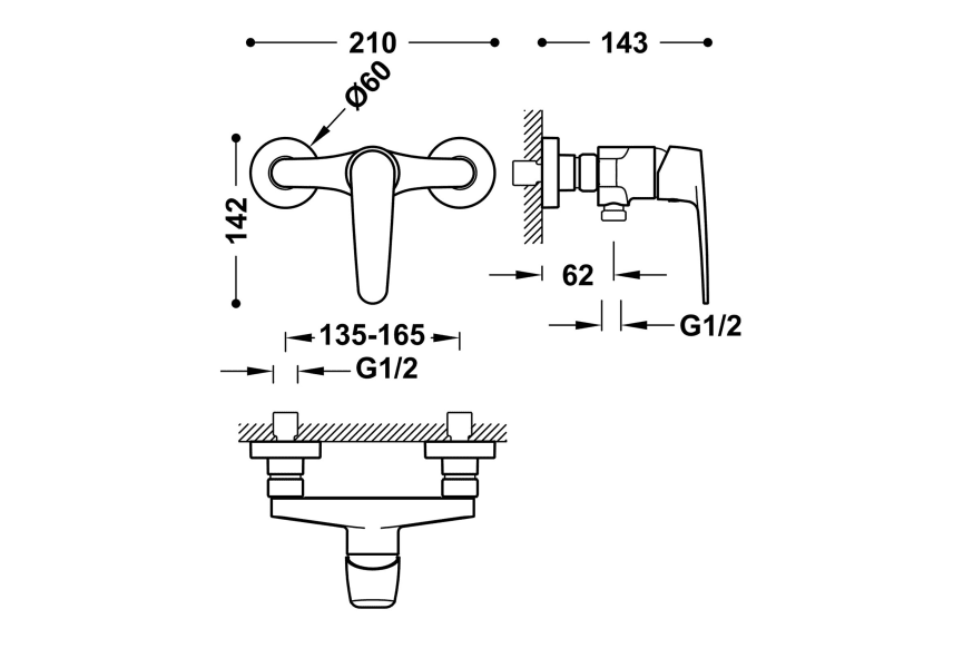 Robinet de douche Flat Tres croquis 1