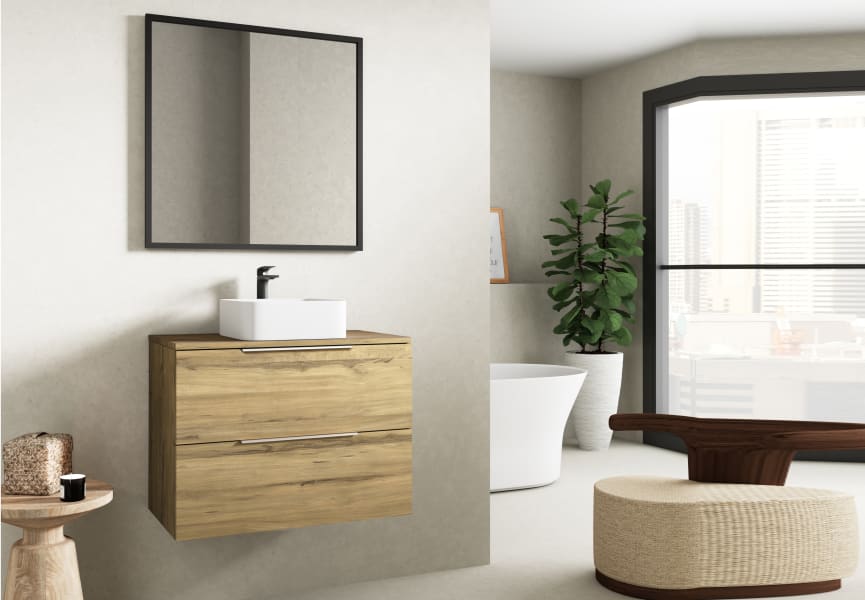 Meuble de salle de bains avec plan de toilette en bois Zahara Bruntec principal 2