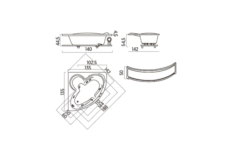Baignoire d'hydromassage Imperial Hidronatur croquis 4