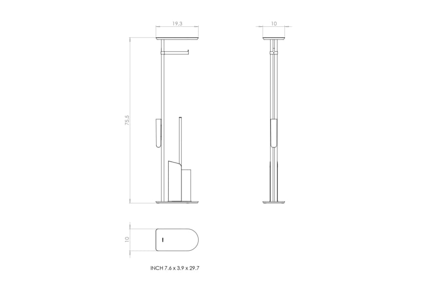 Cosmic Combi Flat porte-balai de toilette avec porte-rouleau croquis 8