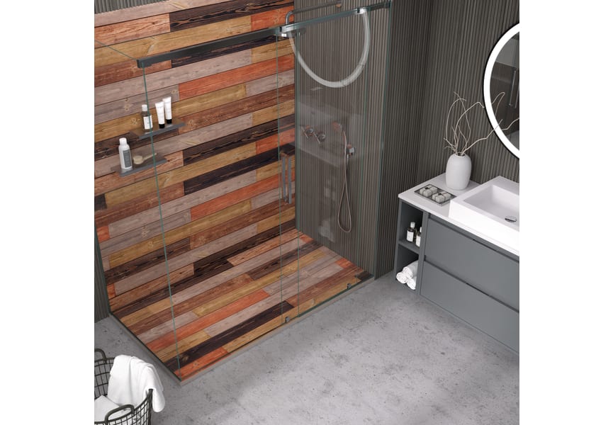Receveurs de douche en résine décorés Design 3D Bois Rustique Bruntec environnement 1