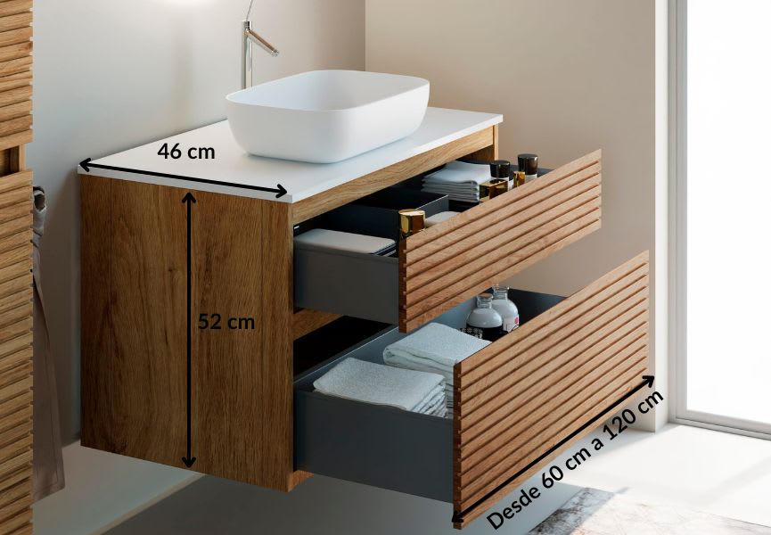 Meuble de salle de bain en bois massif avec plan de toilette Solid surface Alpes 5 Bruntec croquis 3