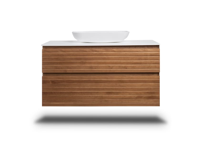 Meuble de salle de bain en bois massif avec plan de toilette Solid surface Alpes 5 Bruntec détail 3