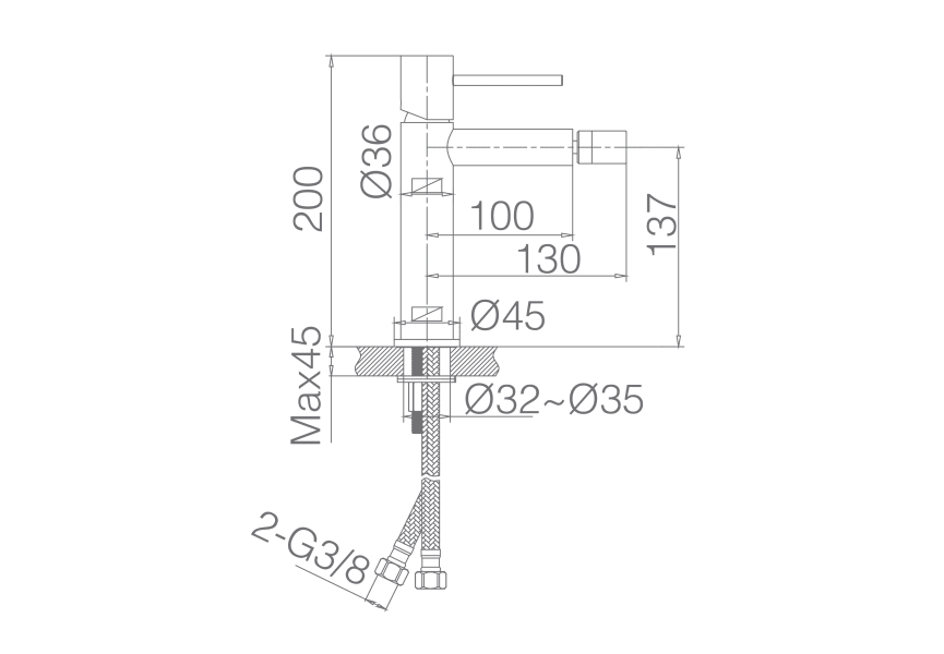 mitigeur de bidet Imex Monza croquis 5